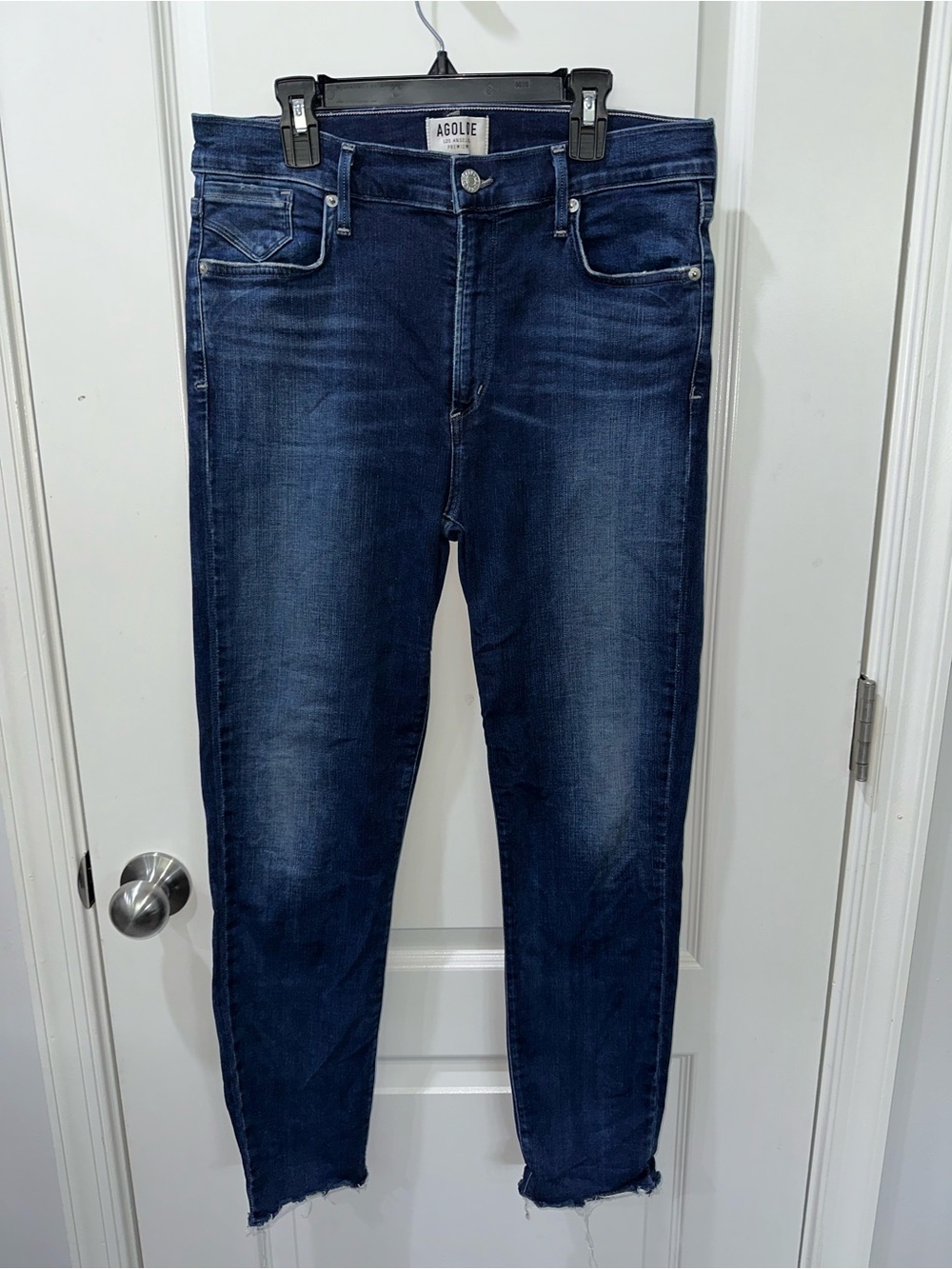 AGOLDE Premium High Rise Raw Hem Skinny Jeans Dark Wash Size 32